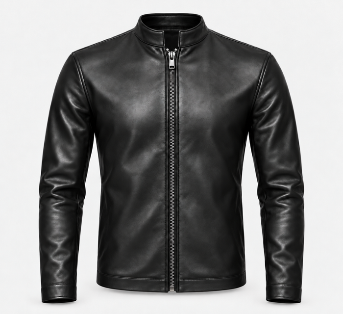 Le Faste Men's Genuine Cowhide Leather Café Racer Moto Jacket