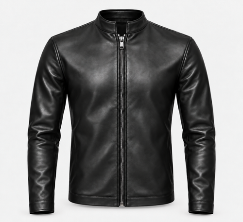 Le Faste Men's Genuine Cowhide Leather Café Racer Moto Jacket - Black