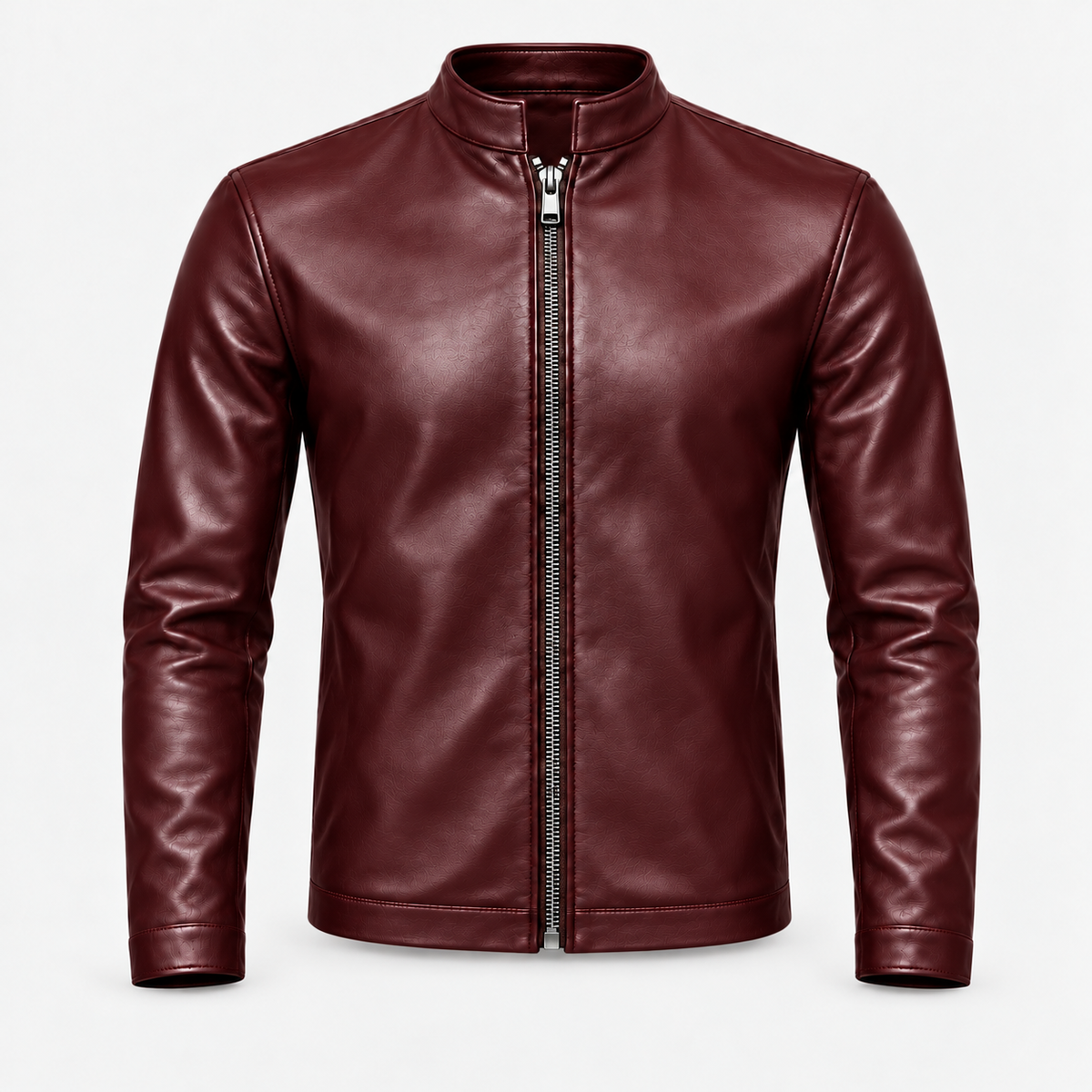 Le Faste Men's Genuine Cowhide Leather Café Racer Moto Jacket - Burgundy