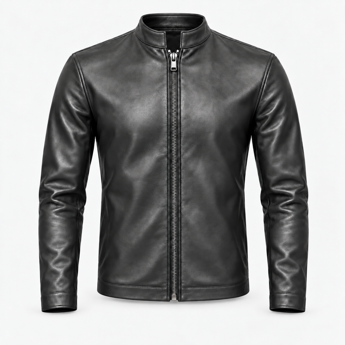 Le Faste Men's Genuine Cowhide Leather Café Racer Moto Jacket - Charcoal