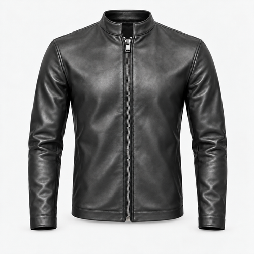 Le Faste Men's Genuine Cowhide Leather Café Racer Moto Jacket - Charcoal