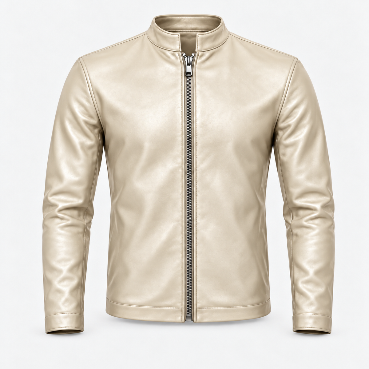 Le Faste Men's Genuine Cowhide Leather Café Racer Moto Jacket - Cream