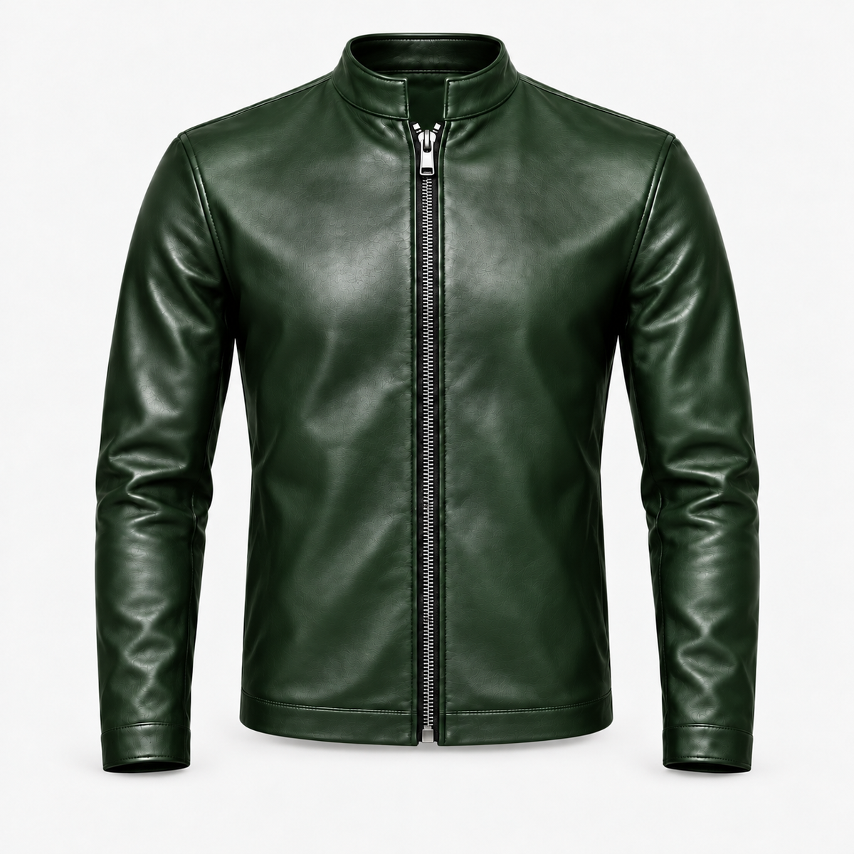 Le Faste Men's Genuine Cowhide Leather Café Racer Moto Jacket - Dark Green