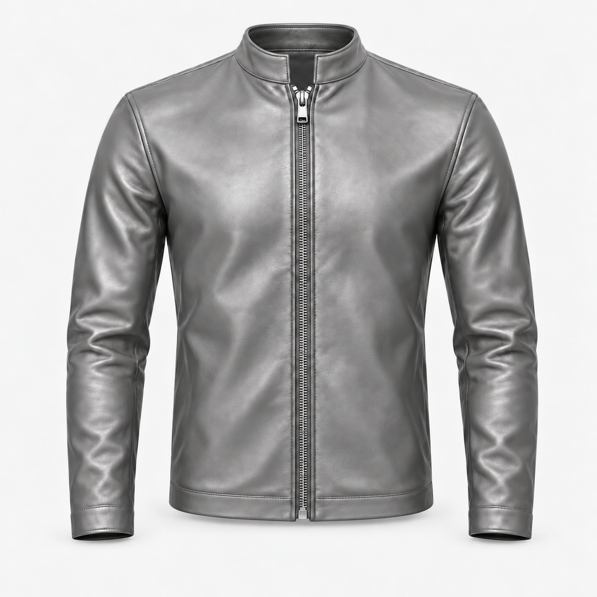 Le Faste Men's Genuine Cowhide Leather Café Racer Moto Jacket - Light Gray