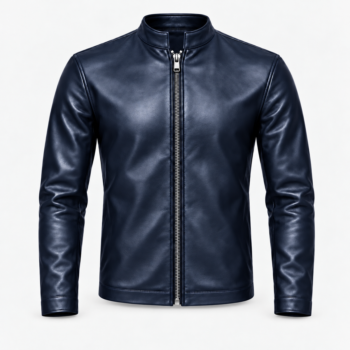 Le Faste Men's Genuine Cowhide Leather Café Racer Moto Jacket - Navy
