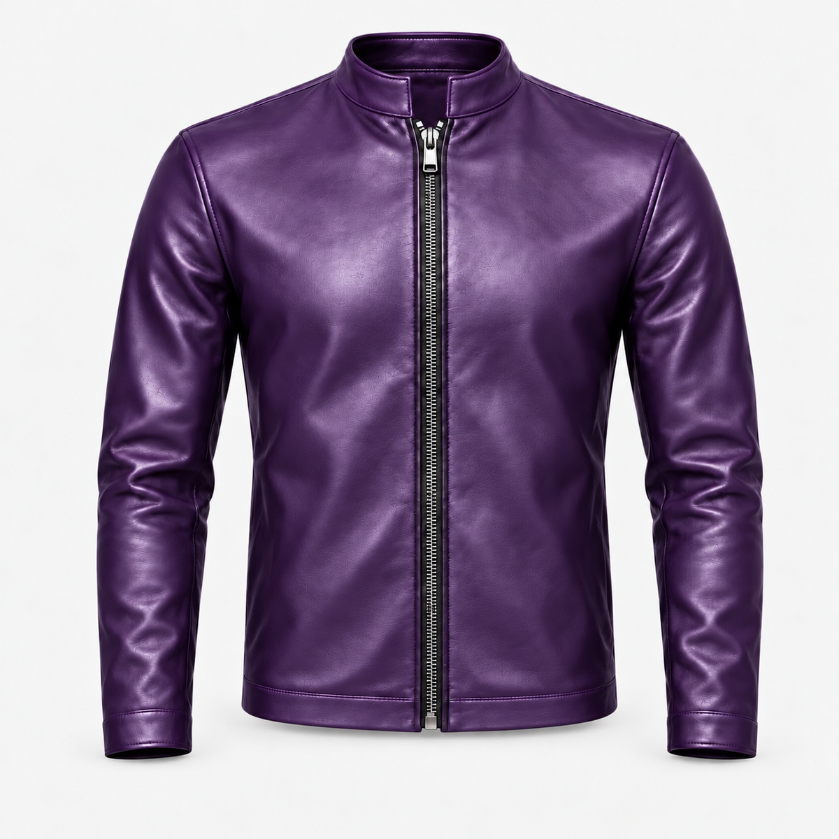 Le Faste Men's Genuine Cowhide Leather Café Racer Moto Jacket - Purple