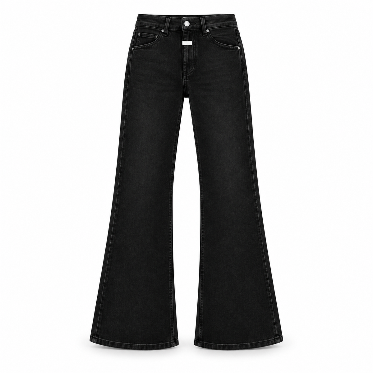 Plain flared jeans with white fly detail in black