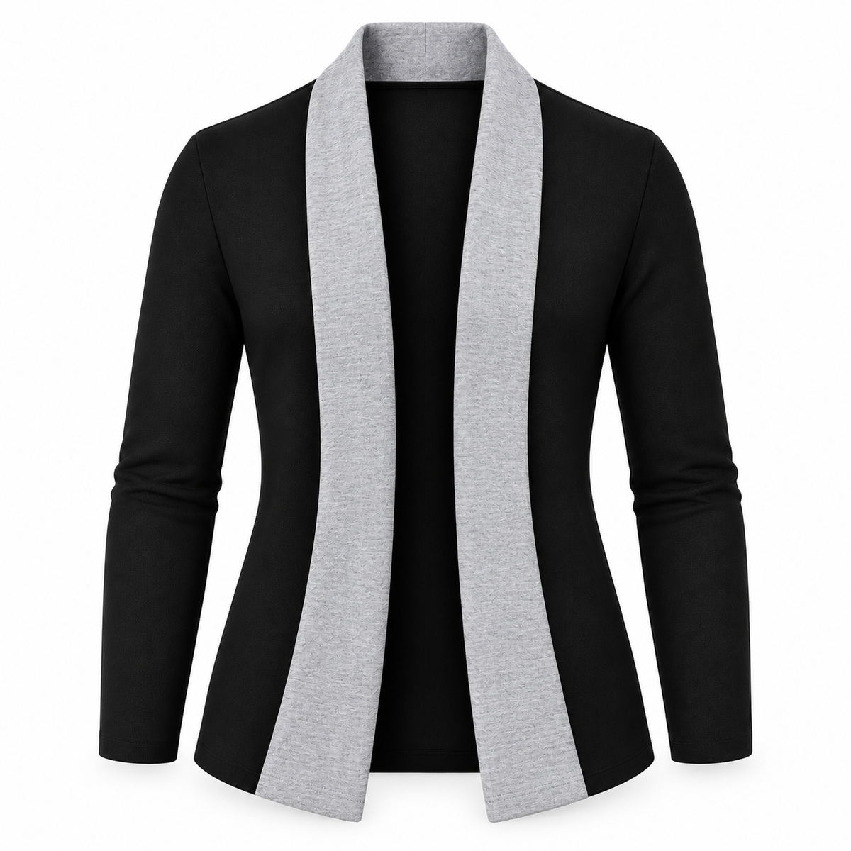 Le Faste Men's Black Open-Front Shawl Collar Blazer - Trim: Light Gray, front view