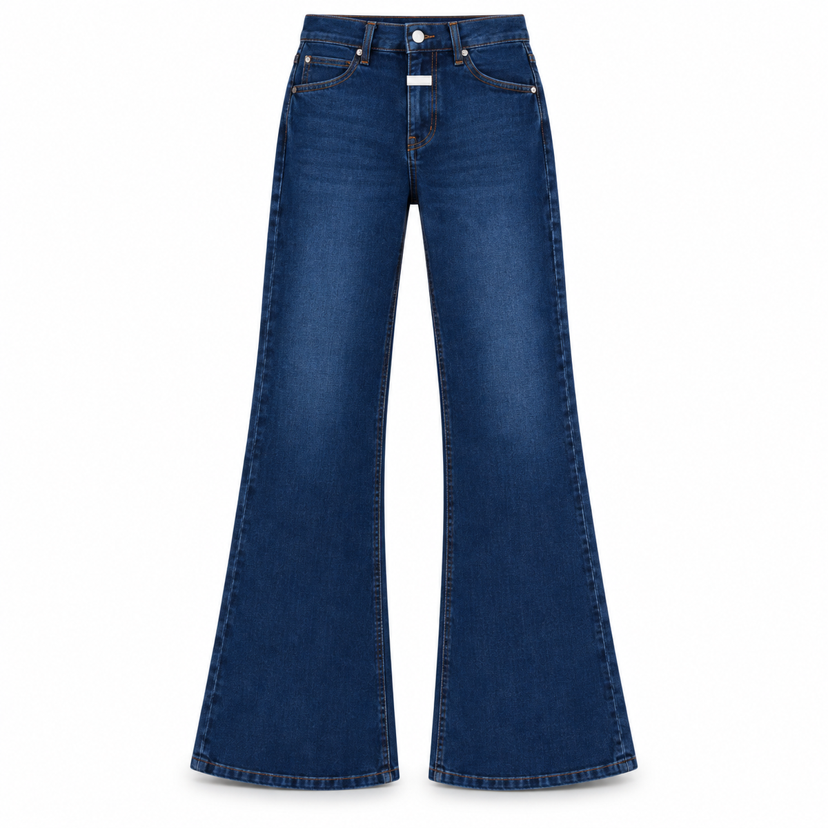 Le Faste Men's Flared Jeans with White Fly Detail - Wash / Style: Dark Blue - Plain, front view