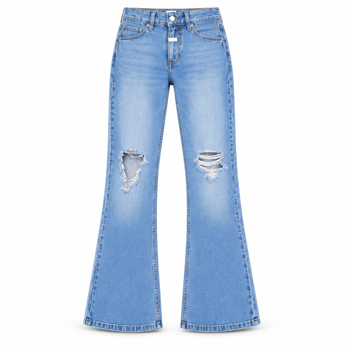 Le Faste Men's Flared Jeans with White Fly Detail - Wash / Style: Light Wash - Ripped, front view