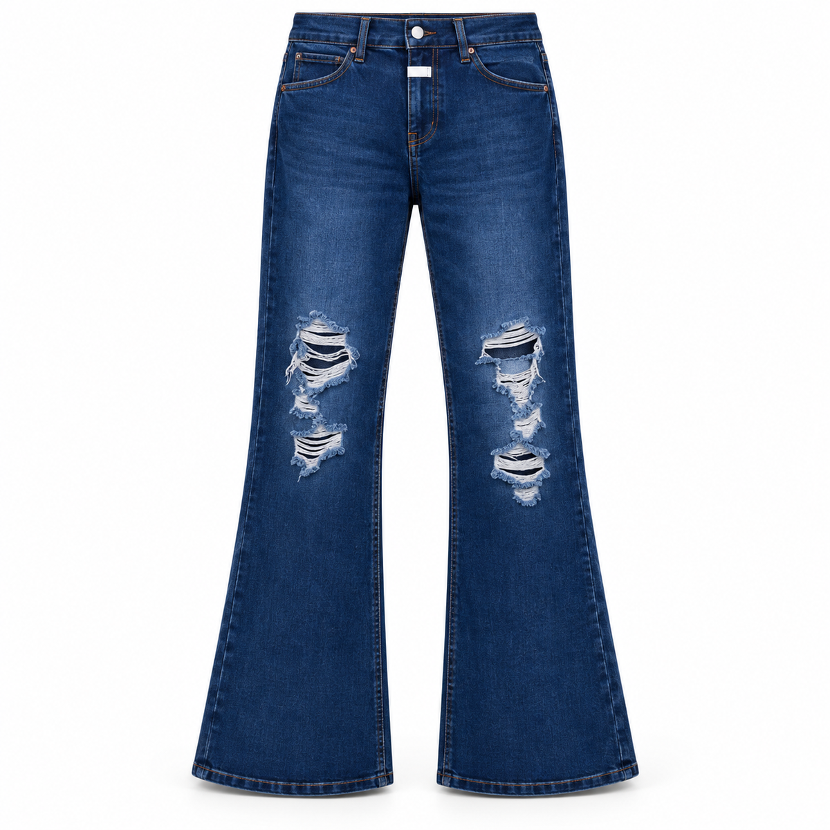 Le Faste Men's Flared Jeans with White Fly Detail - Wash / Style: Dark Wash - Ripped, front view
