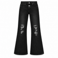 Le Faste Men's Flared Jeans with White Fly Detail - Wash / Style: Black - Ripped, front view