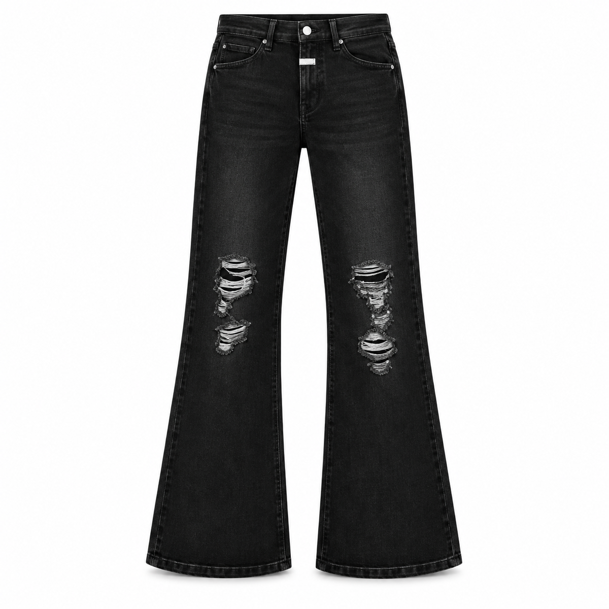 Le Faste Men's Flared Jeans with White Fly Detail - Wash / Style: Black - Ripped, front view