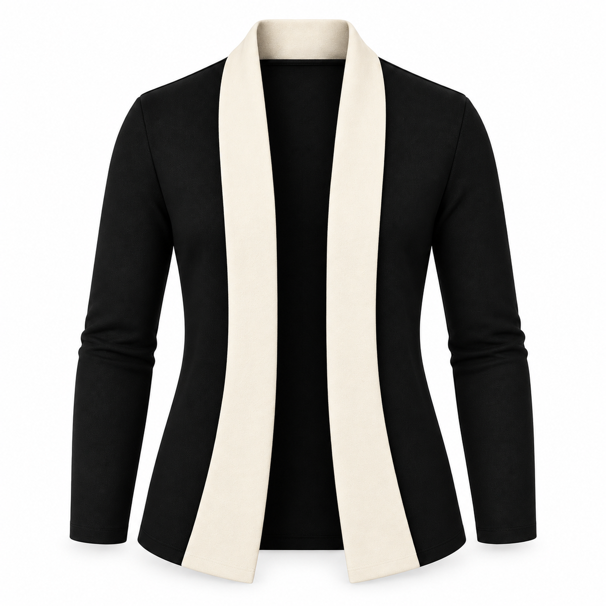 Le Faste Men's Black Open-Front Shawl Collar Blazer - Trim: Cream, front view