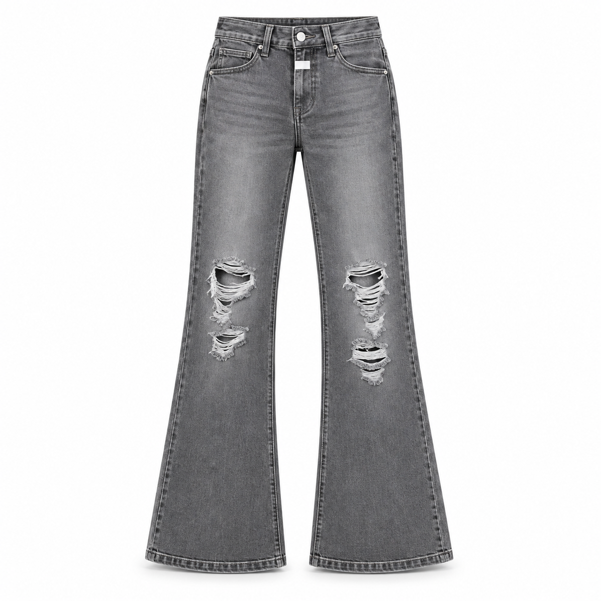 Le Faste Men's Flared Jeans with White Fly Detail - Wash / Style: Gray - Ripped, front view