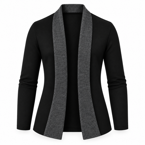 Le Faste Men's Black Open-Front Shawl Collar Blazer - Trim: Charcoal, front view