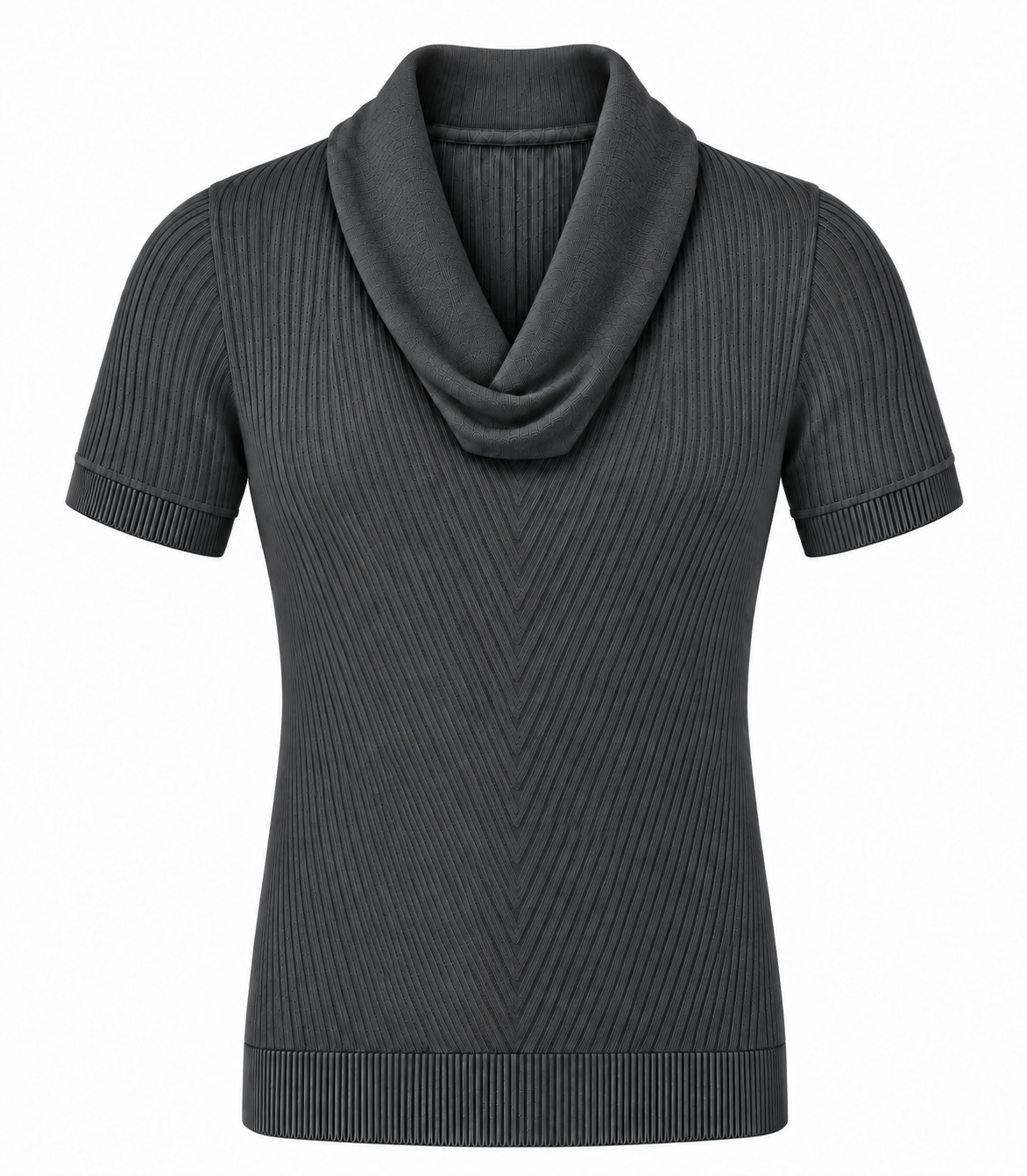 Le Faste Men's Cowl Neck Short Sleeve Knit Sweater T-Shirt - Charcoal