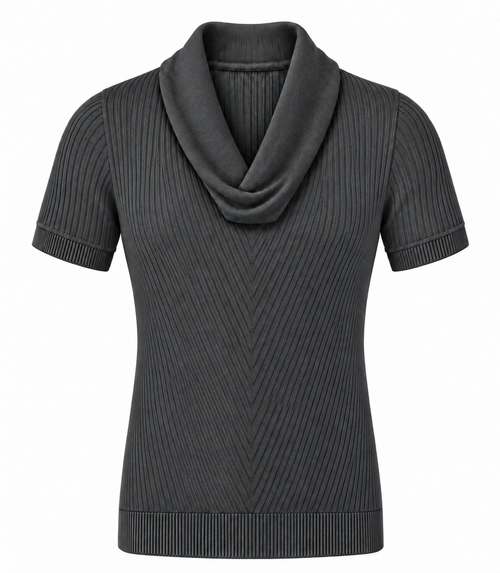 Le Faste Men's Cowl Neck Short Sleeve Knit Sweater T-Shirt - Charcoal