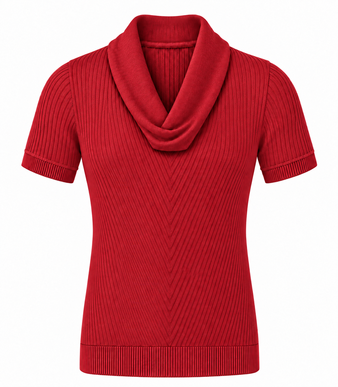 Le Faste Men's Cowl Neck Short Sleeve Knit Sweater T-Shirt - Red