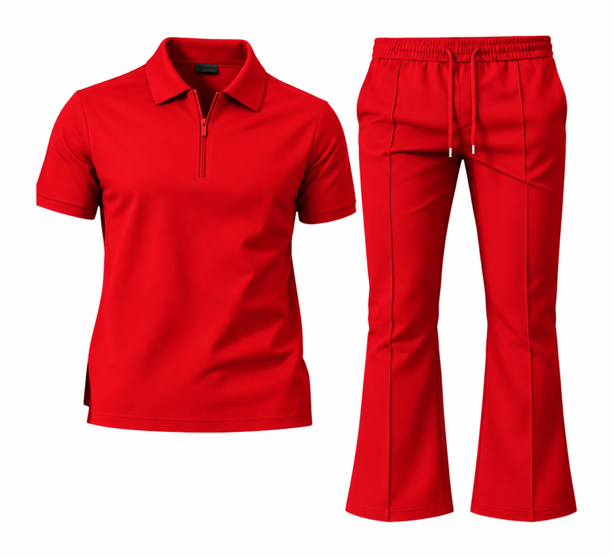 Le Faste Men's Quarter-Zip Knit Polo and Flared Pants 2-Piece Set - Red