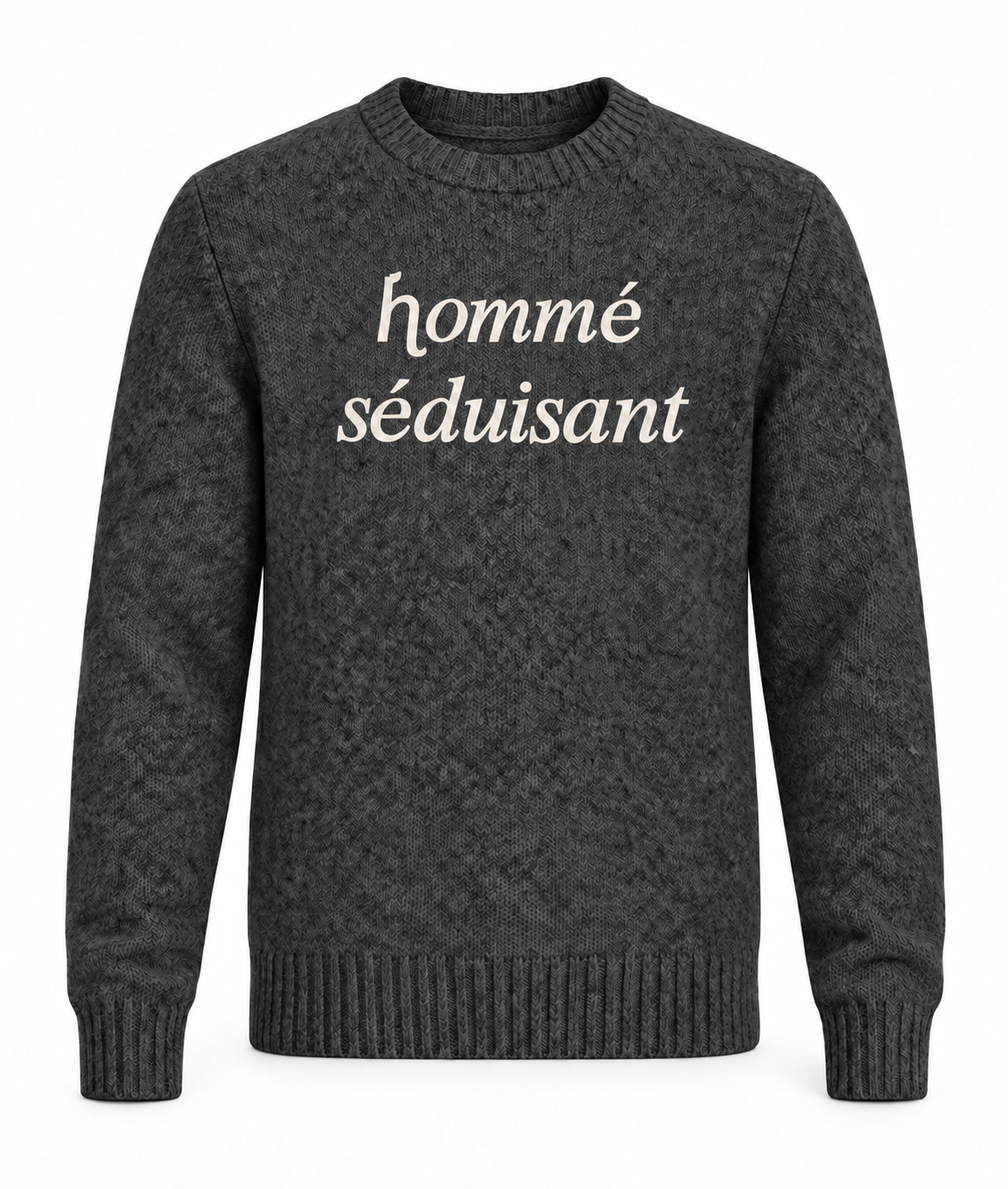 Le Faste Men's Hommé Séduisant Script Crewneck Knit Sweater - Charcoal