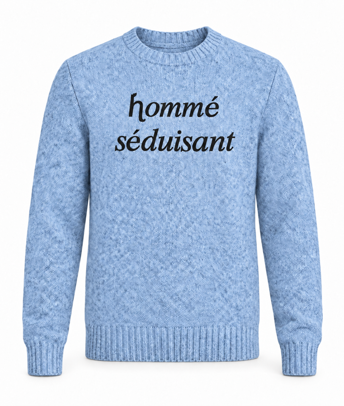 Le Faste Men's Hommé Séduisant Script Crewneck Knit Sweater - Light Blue