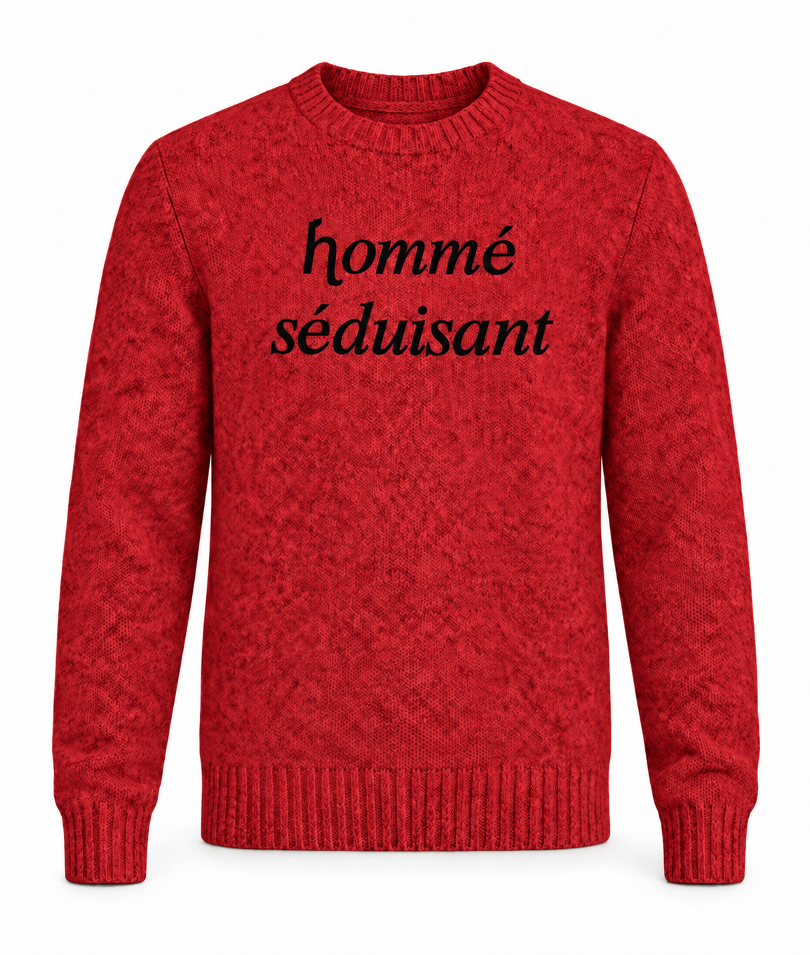Le Faste Men's Hommé Séduisant Script Crewneck Knit Sweater - Red