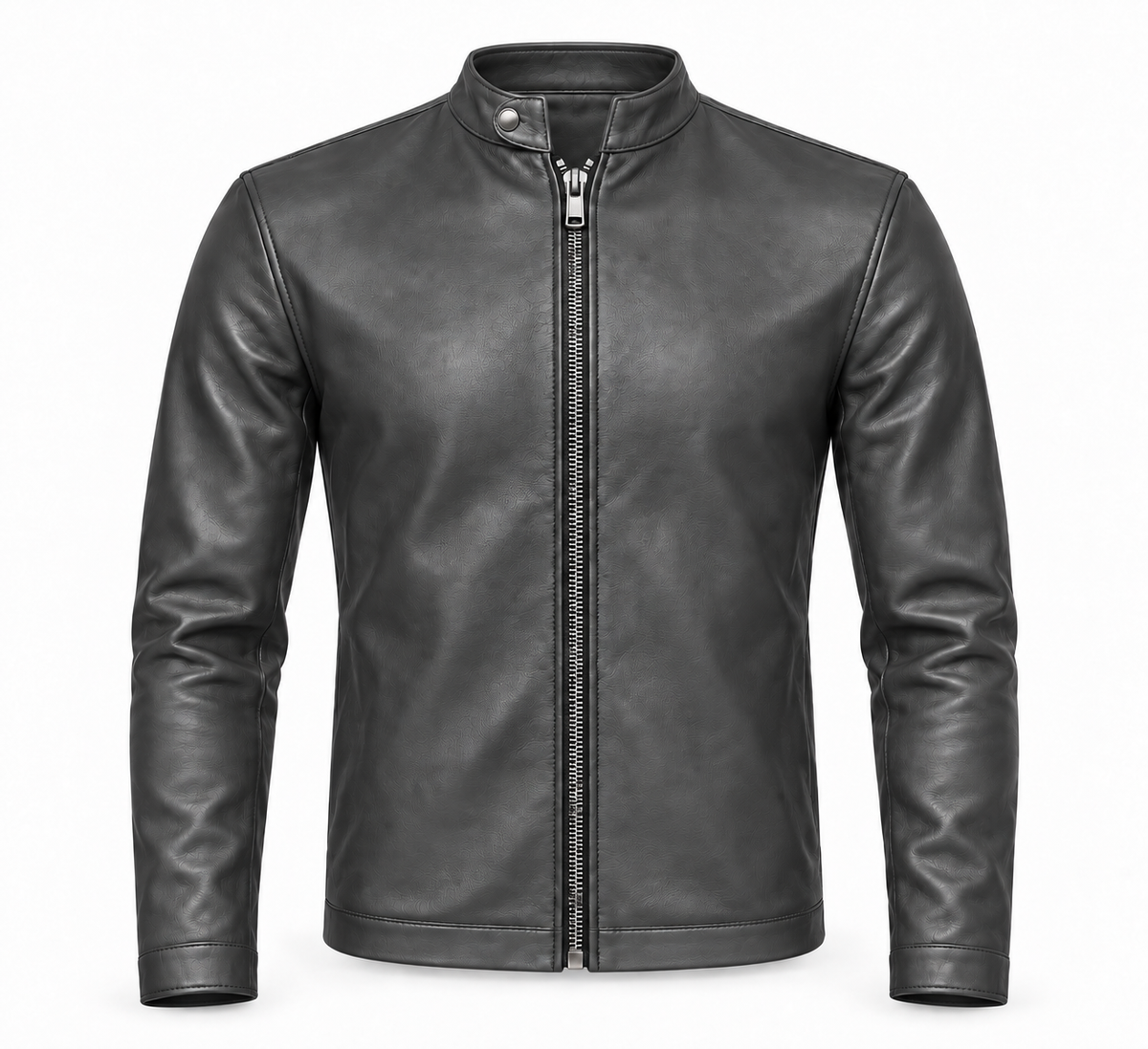 Le Faste Men's Genuine Cowhide Leather Café Racer Moto Jacket - Charcoal