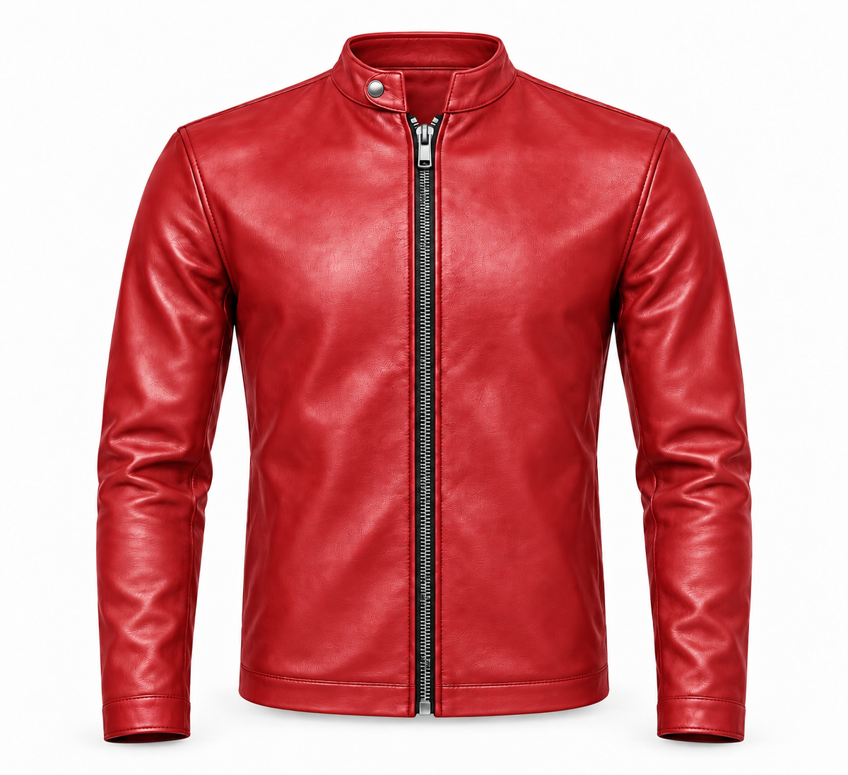 Le Faste Men's Genuine Cowhide Leather Café Racer Moto Jacket - Red