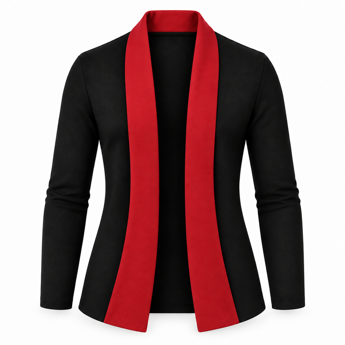 Le Faste Men's Black Open-Front Shawl Collar Blazer - Red Trim