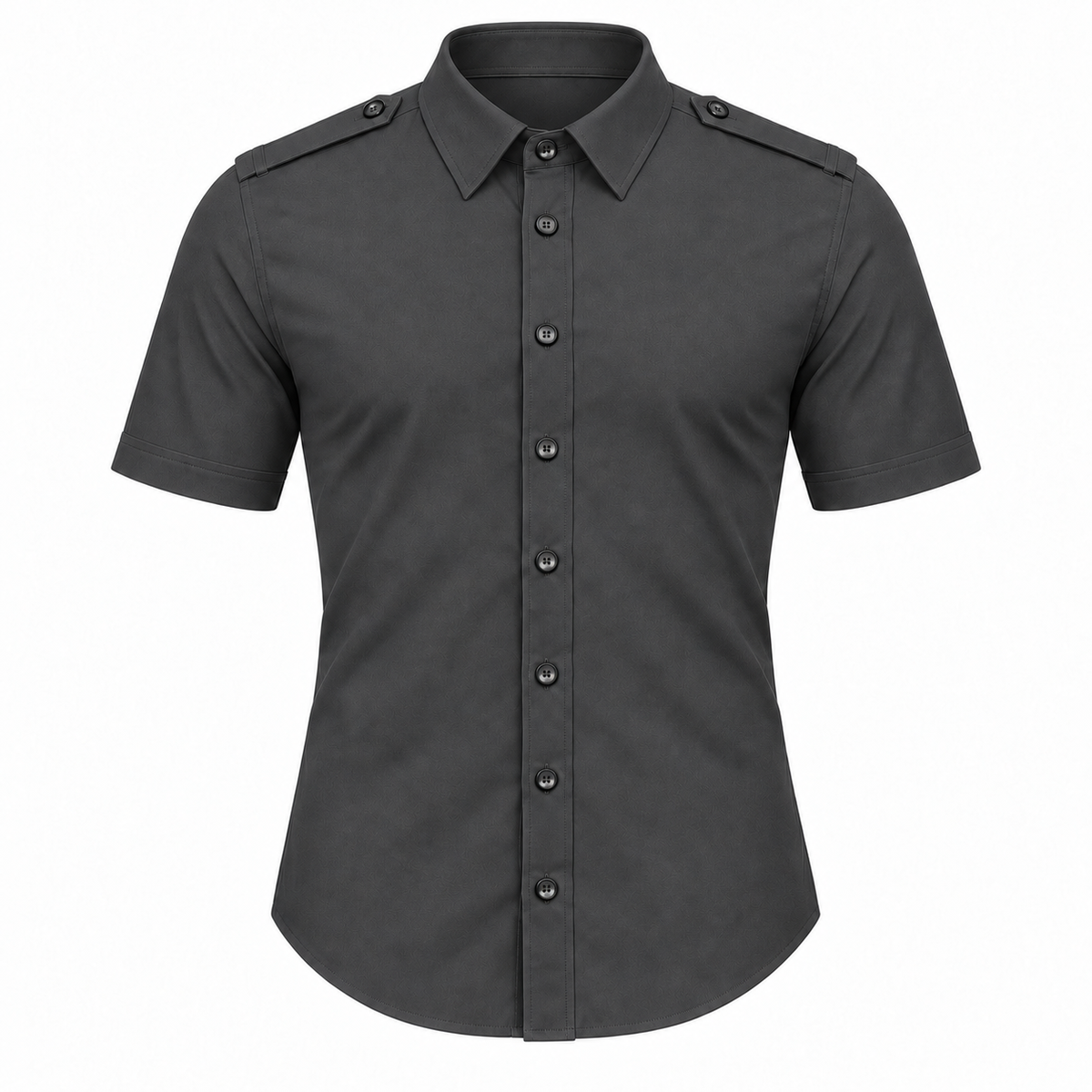 Le Faste Men's Short Sleeve Button-Up Shirt with Shoulder Tabs - Charcoal
