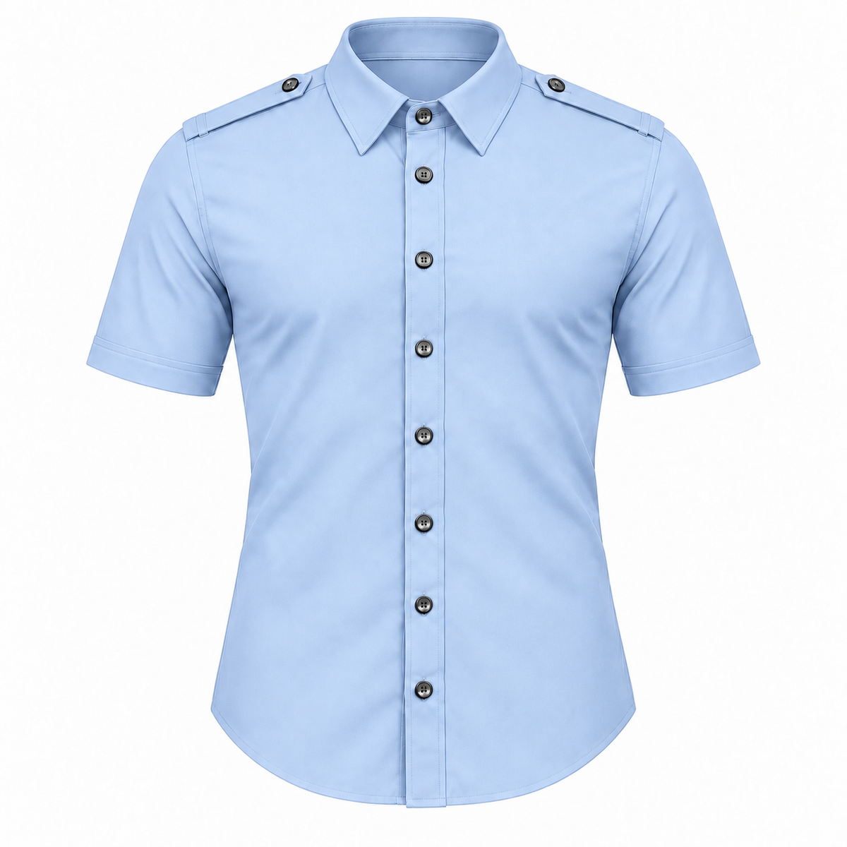 Le Faste Men's Short Sleeve Button-Up Shirt with Shoulder Tabs - Light Blue