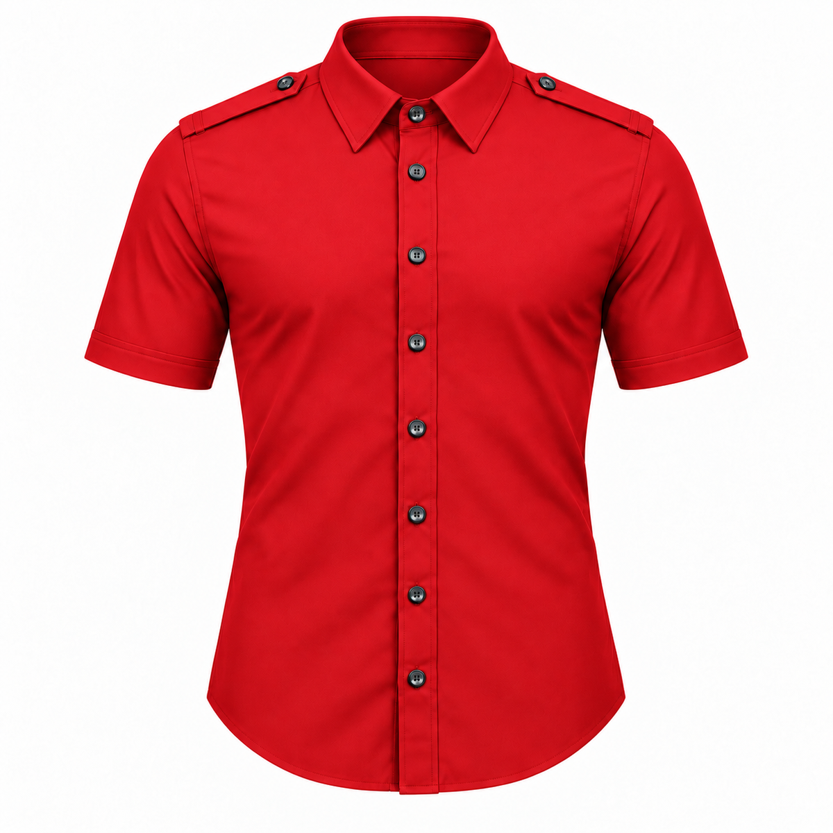 Le Faste Men's Short Sleeve Button-Up Shirt with Shoulder Tabs - Red