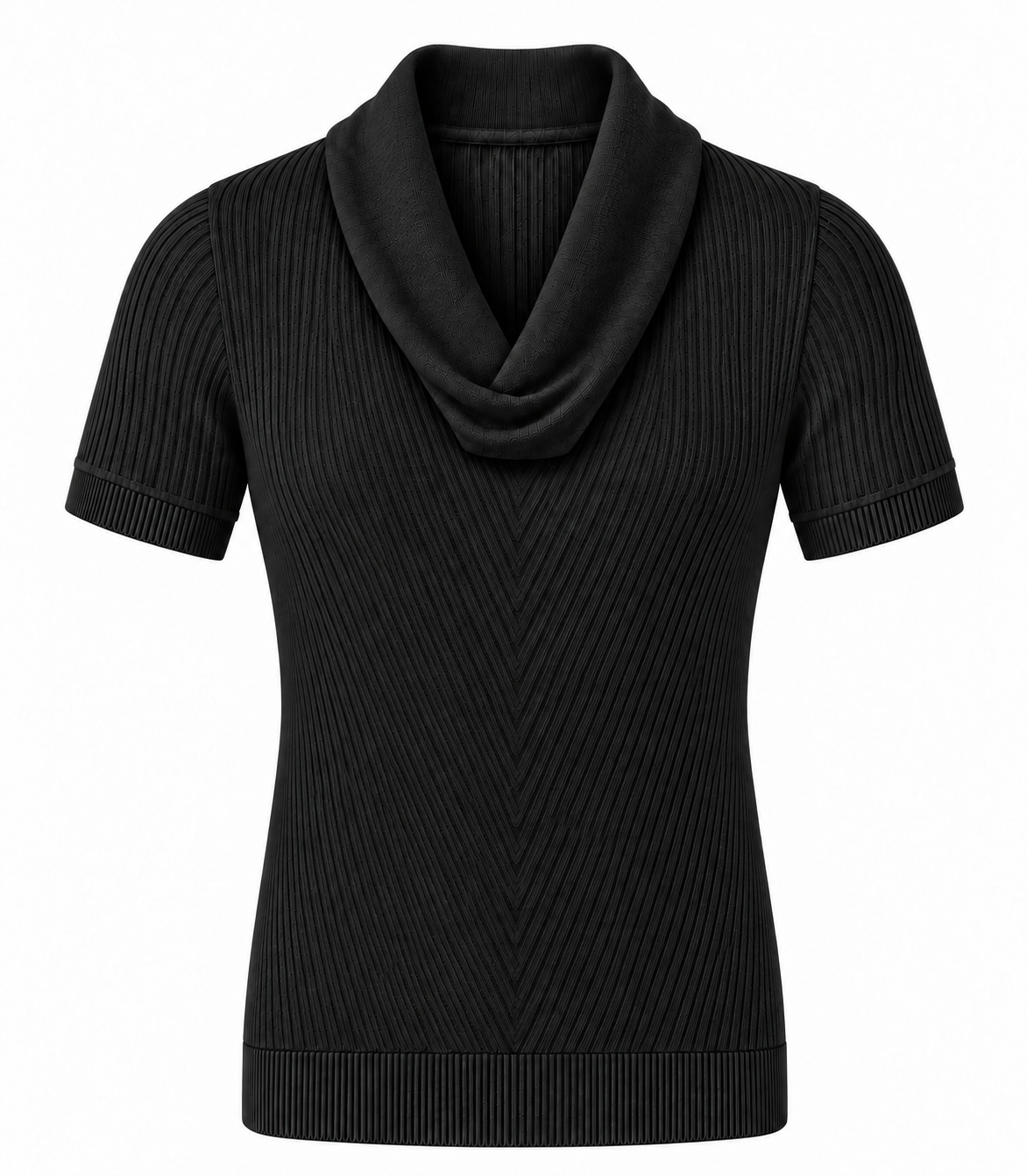 Le Faste Men's Cowl Neck Short Sleeve Knit Sweater T-Shirt - Black