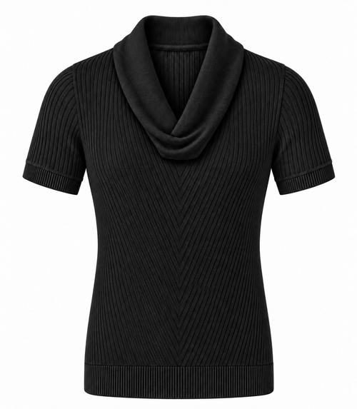 Le Faste Men's Cowl Neck Short Sleeve Knit Sweater T-Shirt - Black
