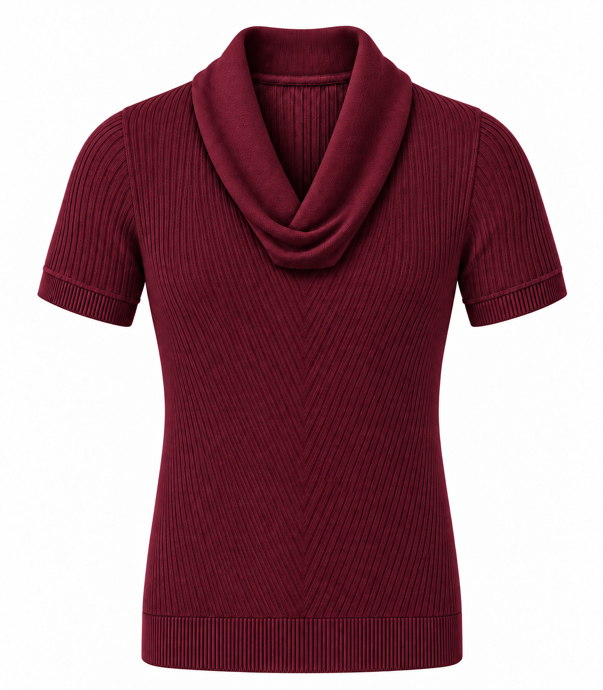 Le Faste Men's Cowl Neck Short Sleeve Knit Sweater T-Shirt - Burgundy