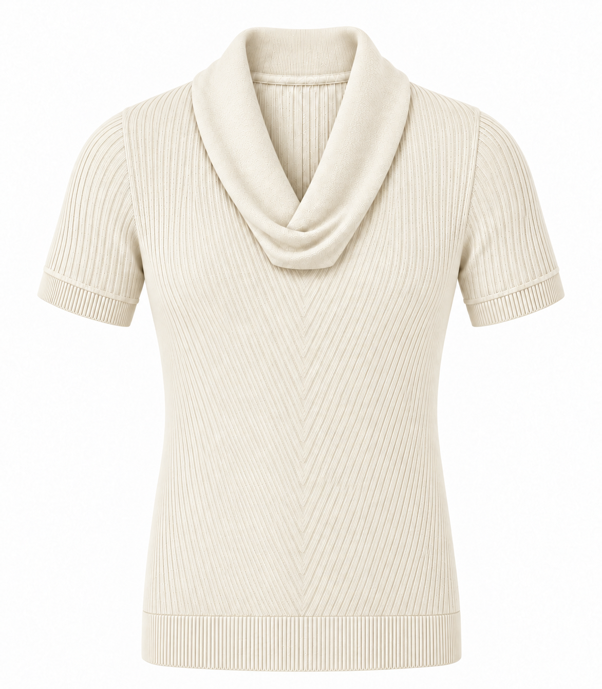 Le Faste Men's Cowl Neck Short Sleeve Knit Sweater T-Shirt - Cream