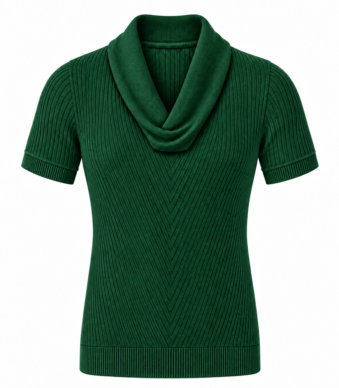 Le Faste Men's Cowl Neck Short Sleeve Knit Sweater T-Shirt - Dark Green