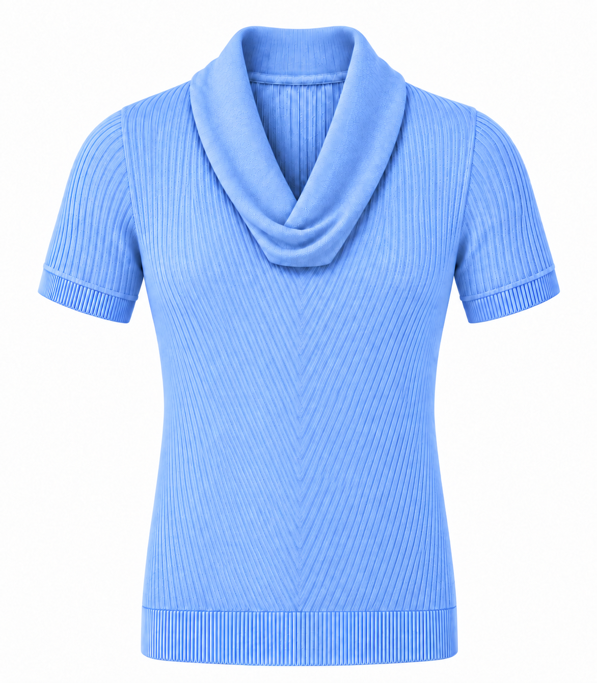 Le Faste Men's Cowl Neck Short Sleeve Knit Sweater T-Shirt - Light Blue