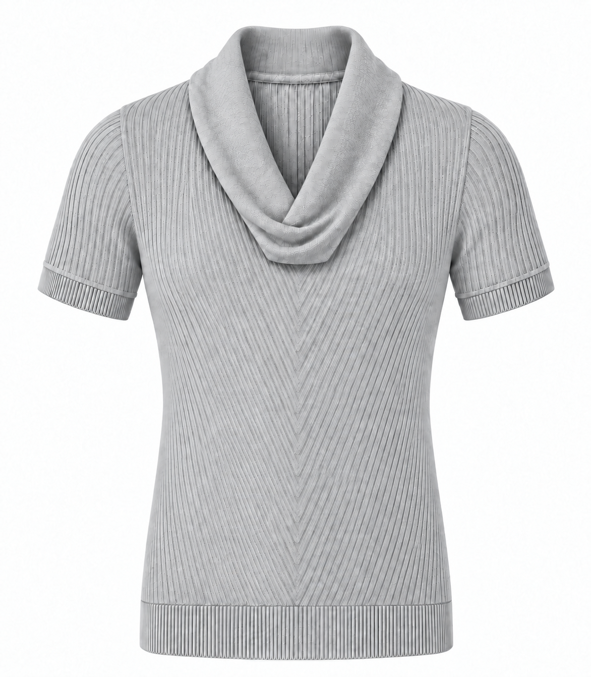 Le Faste Men's Cowl Neck Short Sleeve Knit Sweater T-Shirt - Light Gray