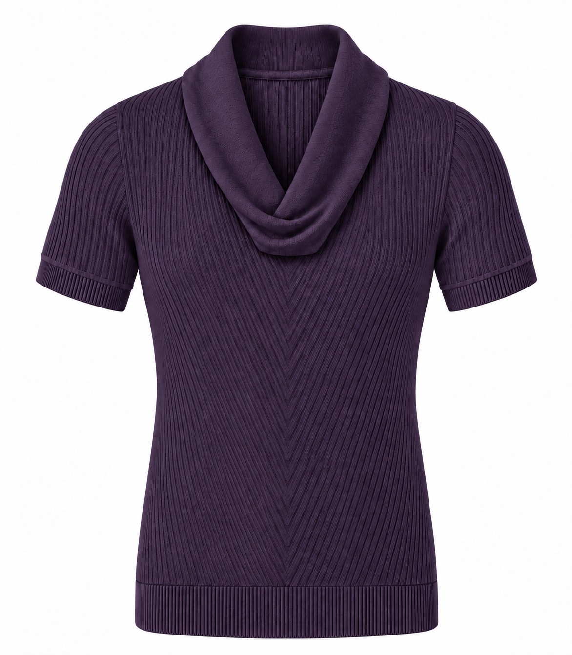 Le Faste Men's Cowl Neck Short Sleeve Knit Sweater T-Shirt - Purple