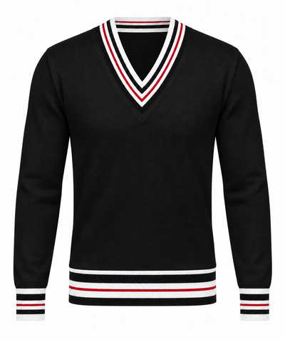 Le Faste Men's V-Neck Cricket Sweater with Striped Trim