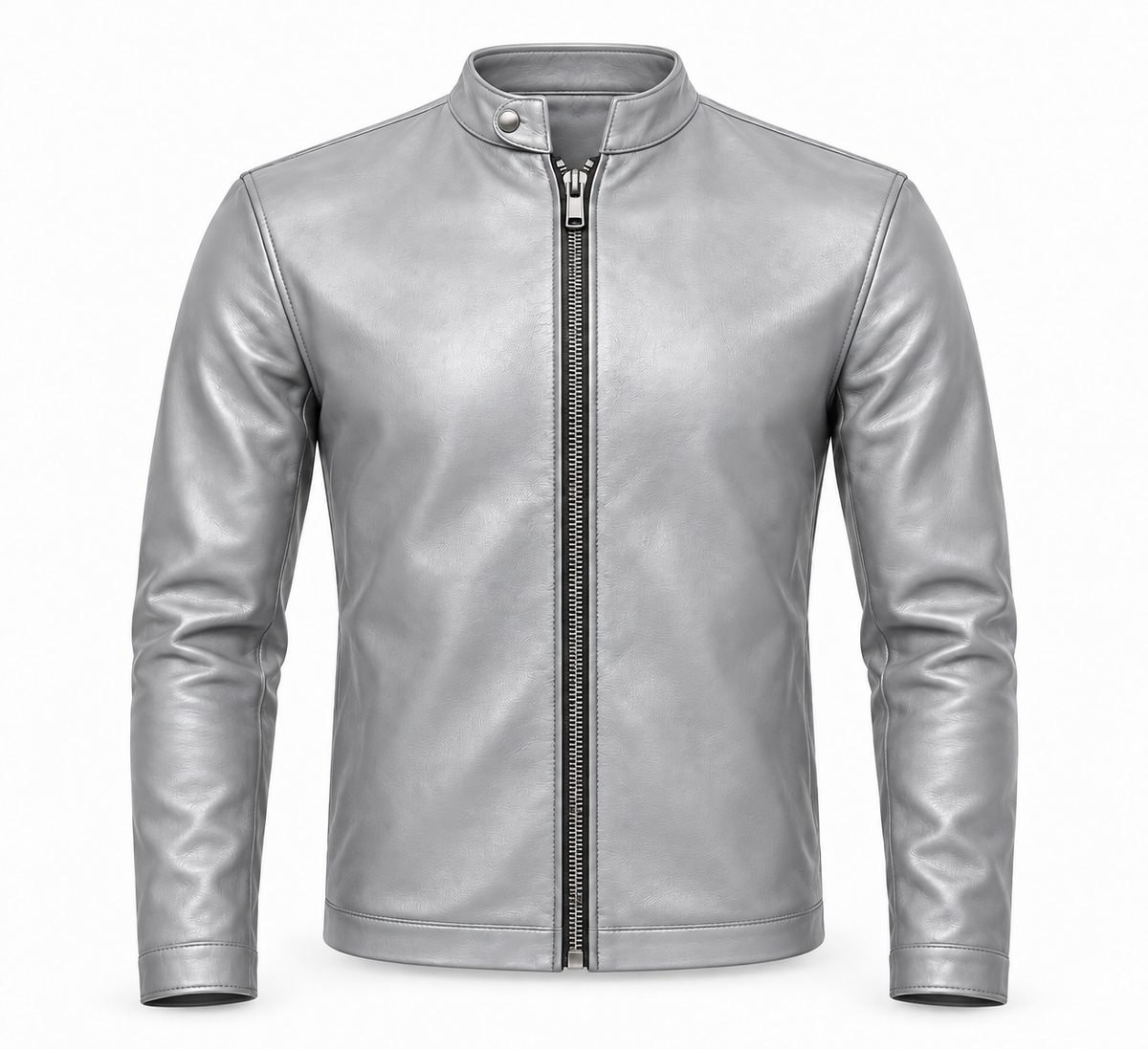 Le Faste Men's Genuine Cowhide Leather Café Racer Moto Jacket - Light Gray