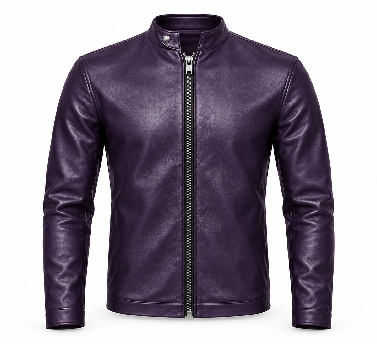 Le Faste Men's Genuine Cowhide Leather Café Racer Moto Jacket - Purple