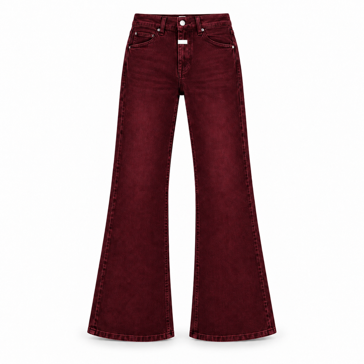 Le Faste Men's Plain Flared Jeans with White Fly Detail - Burgundy