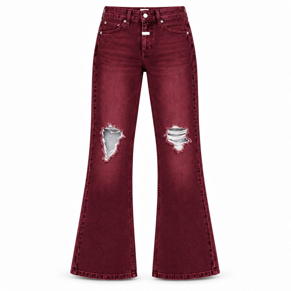 Le Faste Men's Ripped Flared Jeans with White Fly Detail - Burgundy