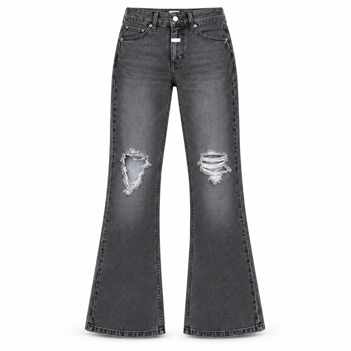 Le Faste Men's Ripped Flared Jeans with White Fly Detail - Charcoal