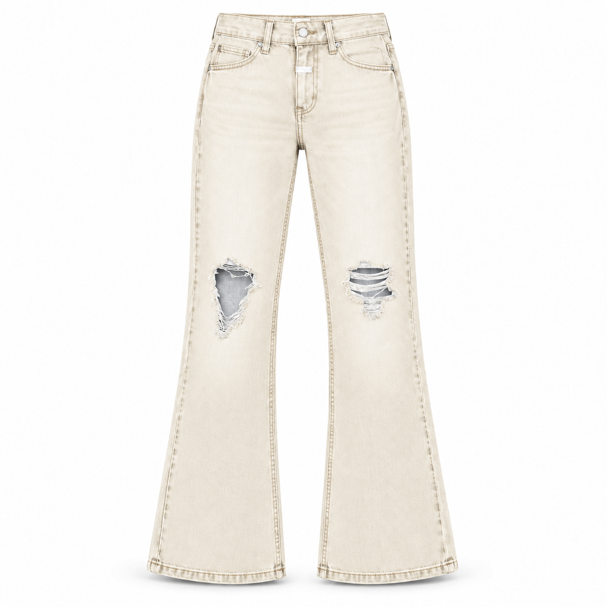 Le Faste Men's Ripped Flared Jeans with White Fly Detail - Cream