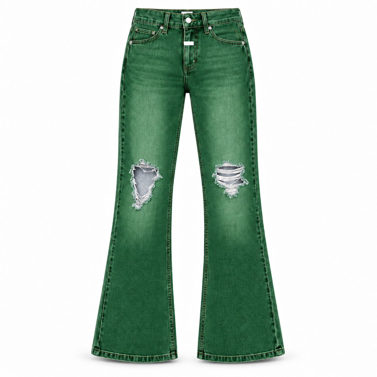 Le Faste Men's Ripped Flared Jeans with White Fly Detail - Green