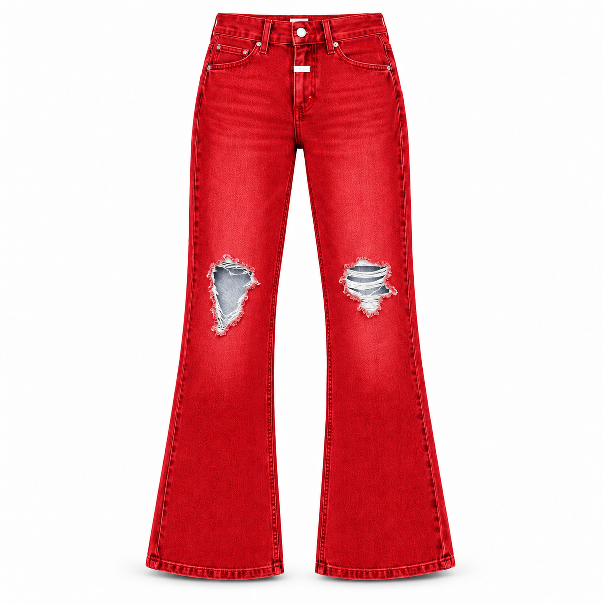 Le Faste Men's Ripped Flared Jeans with White Fly Detail - Red